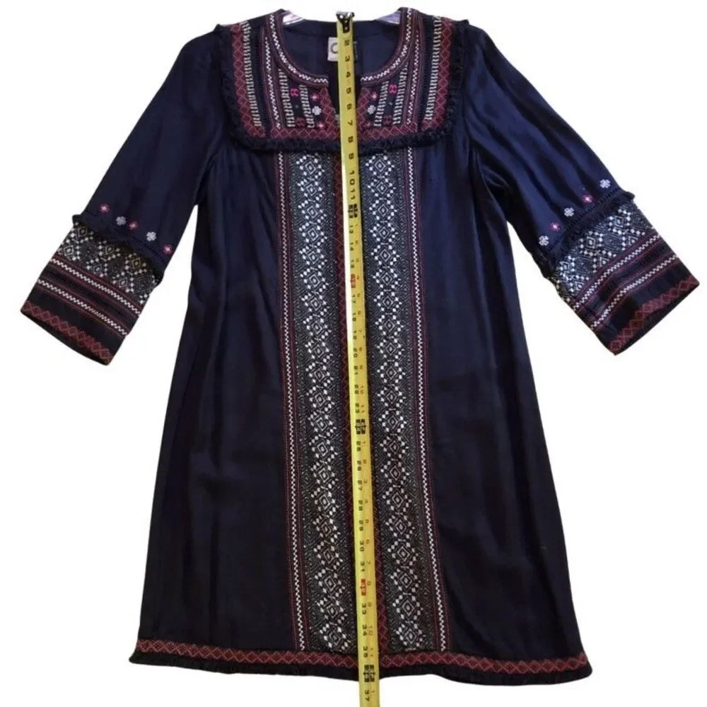 Anthropologie Akemi + Kin Tessa Dress Womens Sz 8 Navy Embroided Boho Festival